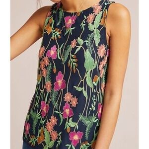 Anthropologie Meadow Rue Cartagena Embroidered Floral Tank Top Small Navy Blue